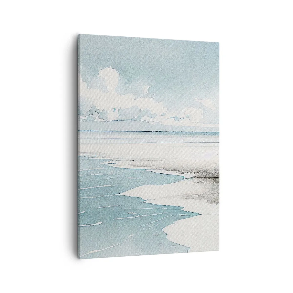 Bild auf Leinwand - Leinwandbild - Ruhiges Meer und Strand in hellen Blautönen - 50x70cm - Sanfte Flut - Moderne Wanddekoration für Wohnzimmer und Schlafzimmer ARTTOR