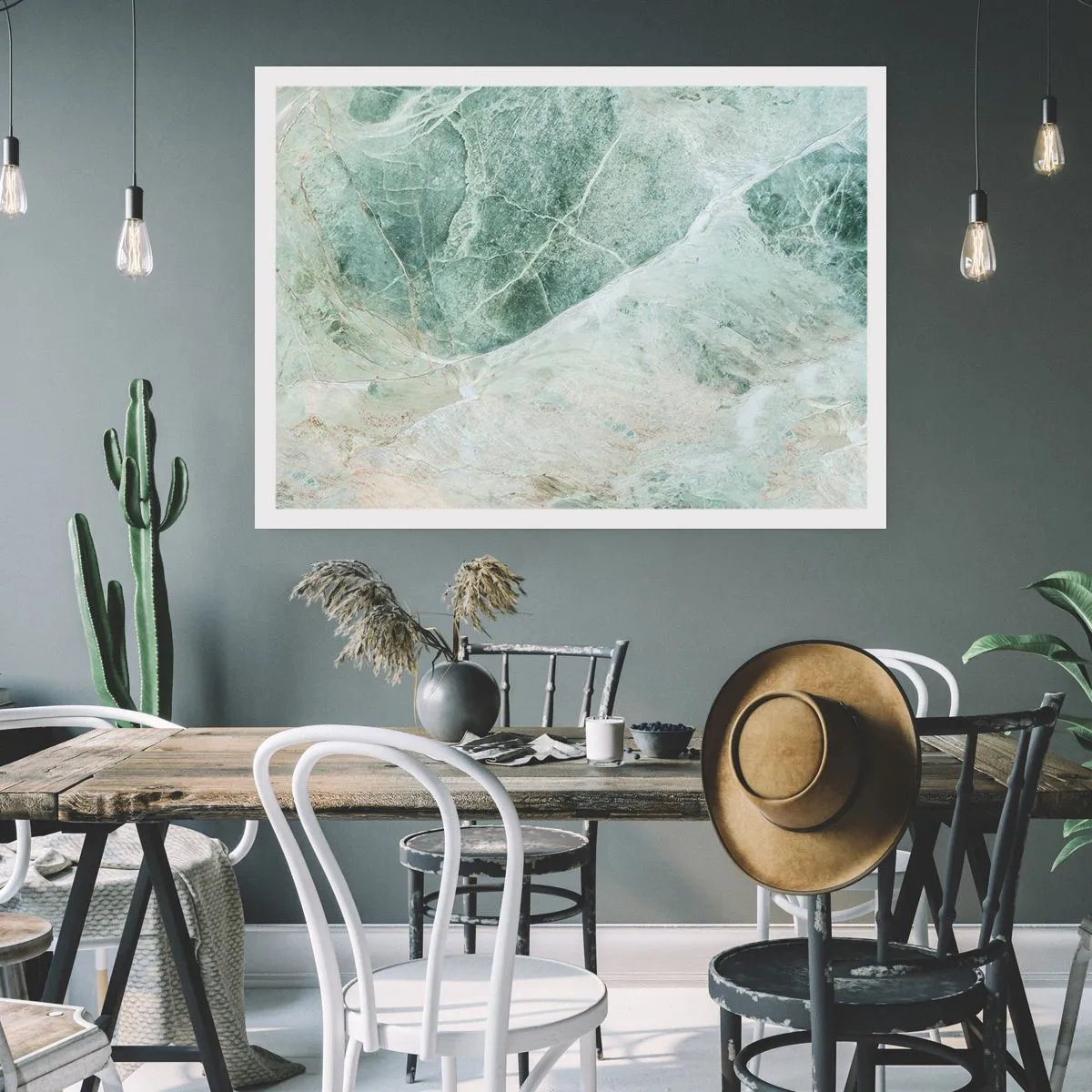 Poster - Grüner Marmor mit zarten weißen Adern - 100x70cm - Edle Kälte des Steins - Moderne Wanddekoration für Wohnzimmer und Schlafzimmer ARTTOR