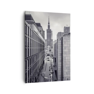 Bild auf Leinwand - Leinwandbild - Panorama von Warschau mit Blick auf den Kulturpalast und die umliegenden Gebäude - 50x70cm - Warschauer Tal - Moderne Wanddekoration für Wohnzimmer und Schlafzimmer ARTTOR