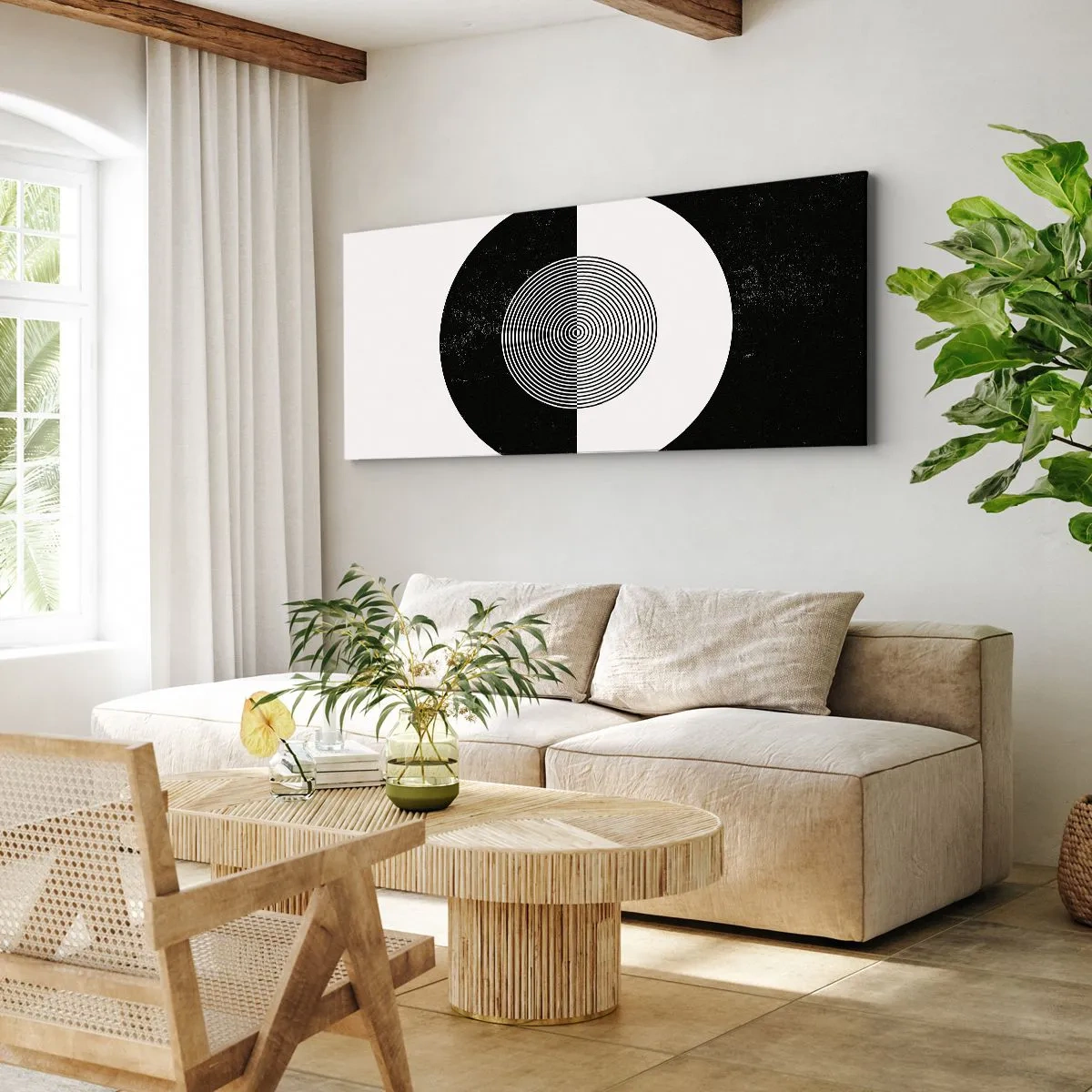 Bild auf Leinwand - Leinwandbild - Grafisches Muster in kontrastierendem Schwarz und Weiß - 140x50cm - Harmonie in Schwarz und Weiß - Moderne Wanddekoration für Wohnzimmer und Schlafzimmer ARTTOR