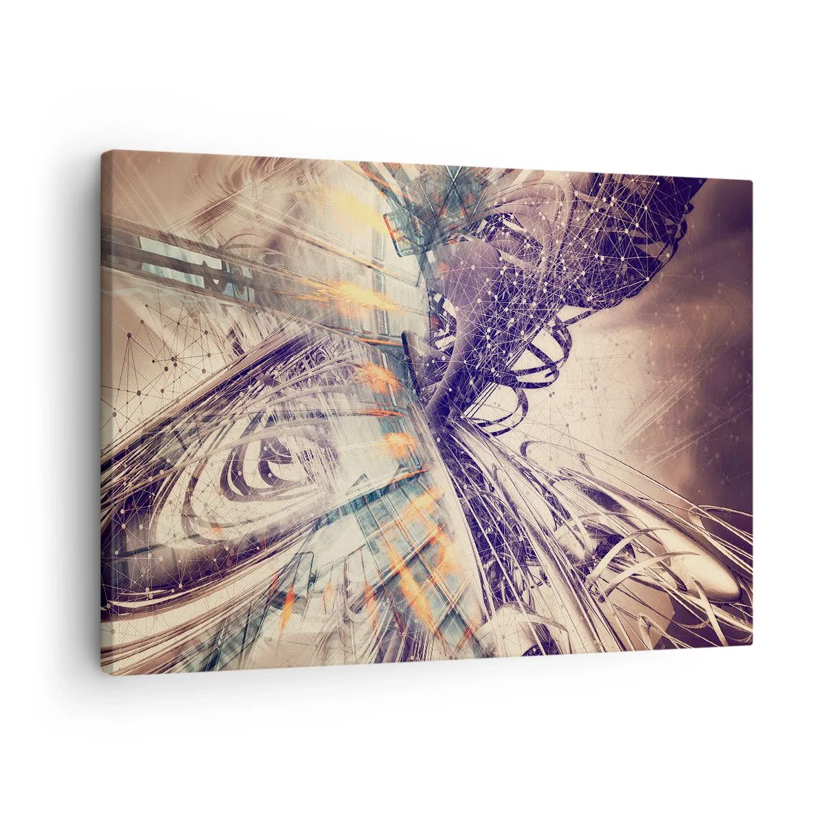 Bild auf Leinwand - Leinwandbild - Dynamische Abstraktion in Beige- und Lilatönen - 70x50cm - In großer Eile - Moderne Wanddekoration für Wohnzimmer und Schlafzimmer ARTTOR