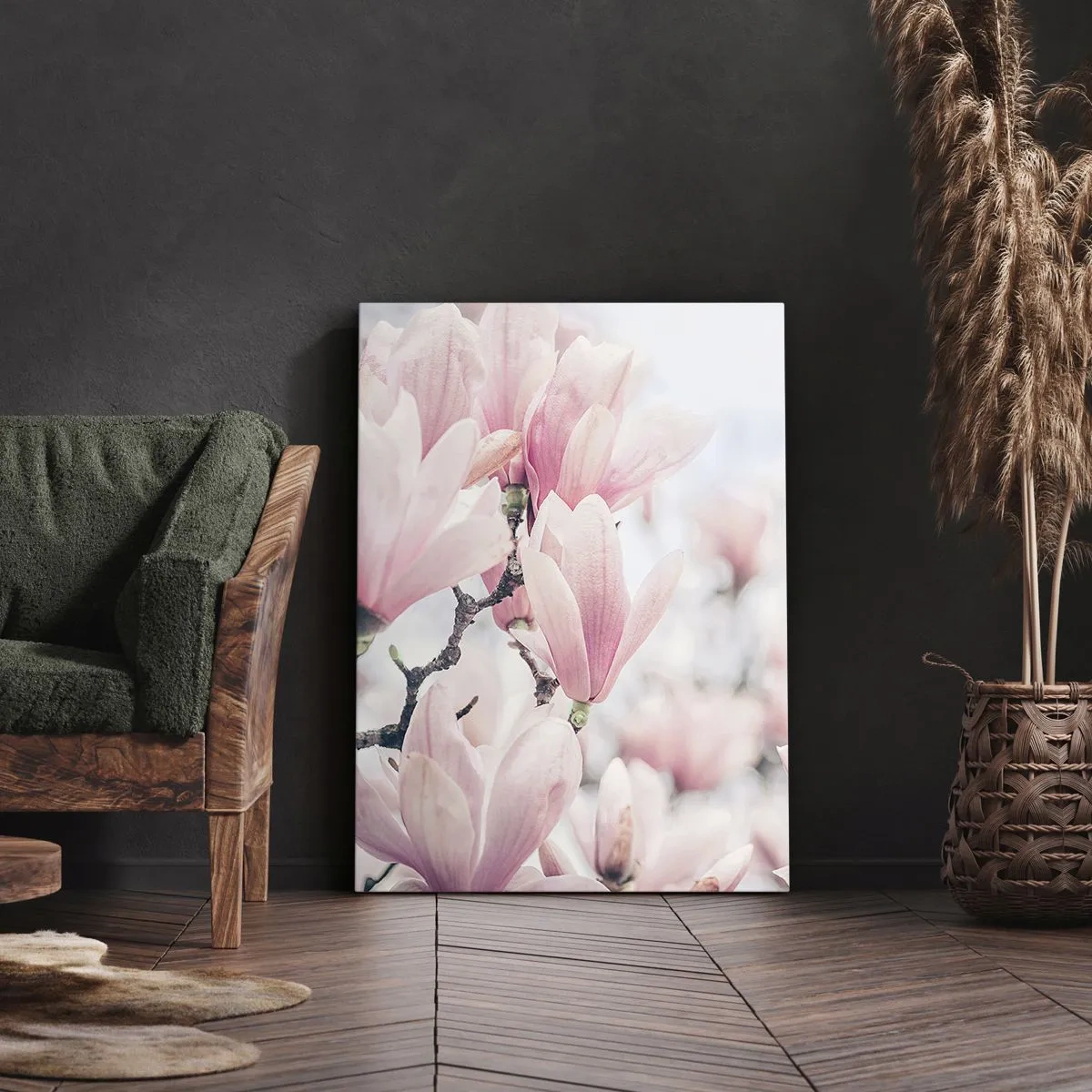 Bild auf Leinwand - Leinwandbild - Dezente Magnolienblüten in zarten Rosatönen - 50x70cm - Das Ideal der Subtilität - Moderne Wanddekoration für Wohnzimmer und Schlafzimmer ARTTOR