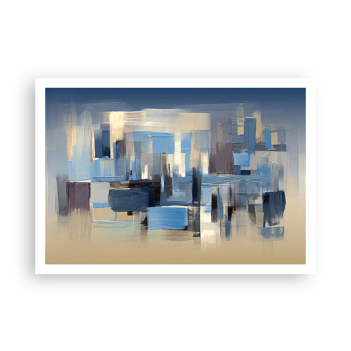 Poster - Geometrische Formen in Blau- und Beigetönen - 100x70cm - Blaue Konstruktion - Moderne Wanddekoration für Wohnzimmer und Schlafzimmer ARTTOR