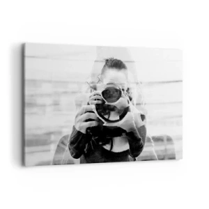 Bild auf Leinwand - Leinwandbild - Schwarz-Weiß-Doppelbelichtungsporträt eines Fotografen - 100x70cm - Schöpfer und Material - Moderne Wanddekoration für Wohnzimmer und Schlafzimmer ARTTOR