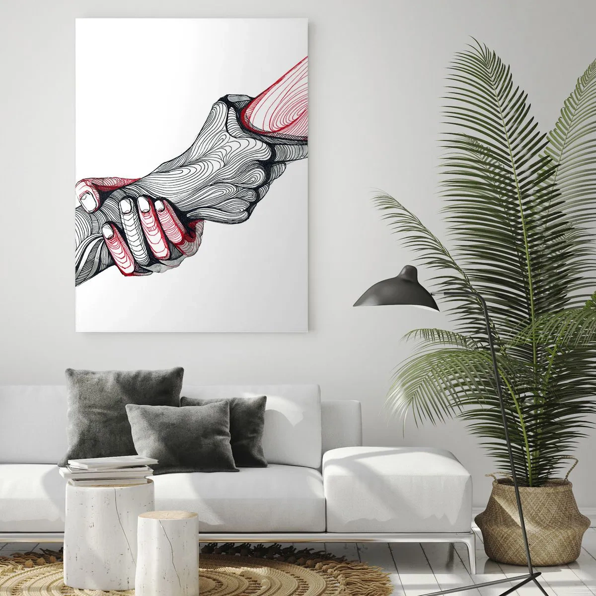 Glasbild - Bild auf glas - Abstrakte Zeichnung von zwei Händen bei einem Händedruck - 50x70cm - Sie sind in guten Händen - Moderne Wanddekoration für Wohnzimmer und Schlafzimmer ARTTOR