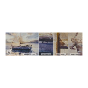 Fototapeten Muster Premium Sand - Abend in der Bucht - Segelboot, Angeln, Strand - 100x30 cm