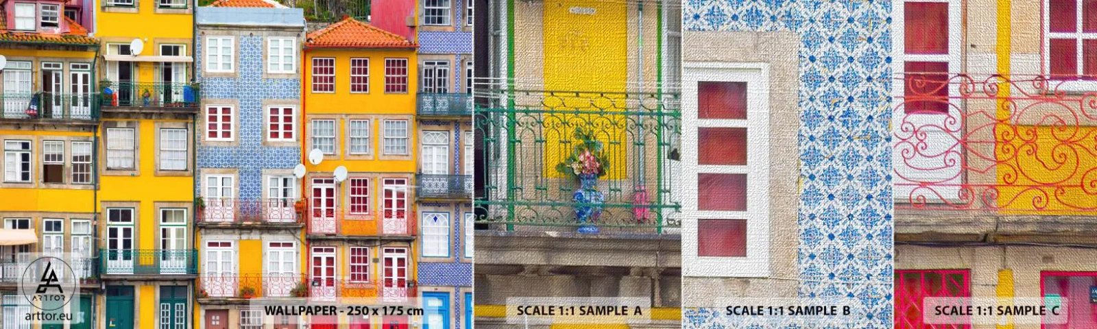 Fototapeten Muster Premium Canvas - Farben der Altstadt - Stadt, Porto, Die Architektur - 100x30 cm
