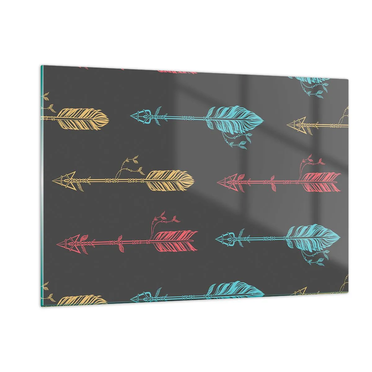 Glasbild - Bild auf glas - Bunte Pfeile auf dunklem Hintergrund in einem grafischen Layout - 120x80cm - In der Verordnung - Moderne Wanddekoration für Wohnzimmer und Schlafzimmer ARTTOR