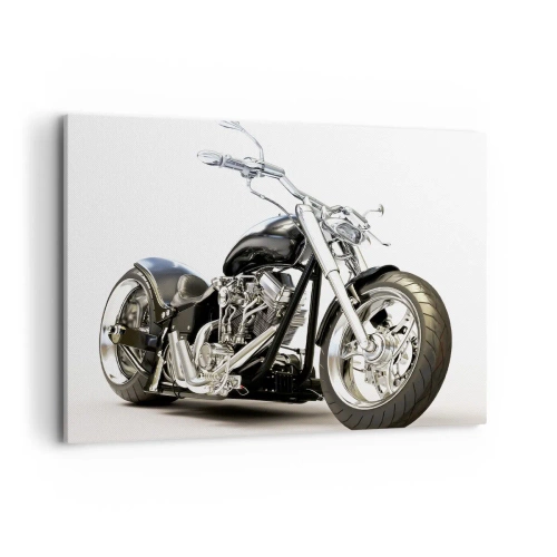Bild auf Leinwand - Leinwandbild - Stilvolles schwarzes Motorrad auf weißem Hintergrund - 100x70cm - Stärke mit Charakter - Moderne Wanddekoration für Wohnzimmer und Schlafzimmer ARTTOR