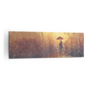 Bild auf Leinwand - Leinwandbild - Eine Figur mit einem Regenschirm in einer nebligen Landschaft voller Reflexionen - 160x50cm - Ich habe das Gefühl, dass mich jemand ansieht - Moderne Wanddekoration für Wohnzimmer und Schlafzimmer ARTTOR