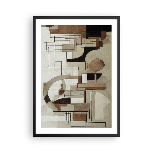 Poster in einem schwarzem Rahmen - Geometrische Abstraktion in Braun- und Beigetönen - 50x70cm - Stadtbild 2.0 - Moderne Wanddekoration für Wohnzimmer und Schlafzimmer ARTTOR