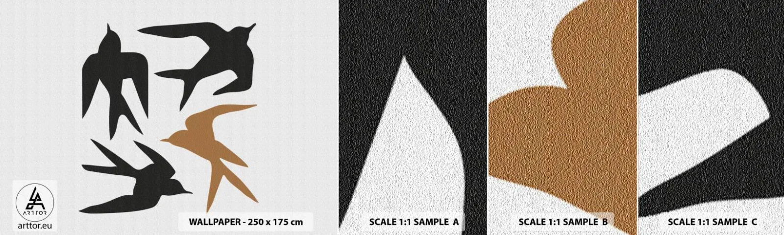 Fototapetenmuster Standard Eco - Schwalbenspaß - Boho, Vögel, Minimalismus - 100x30 cm