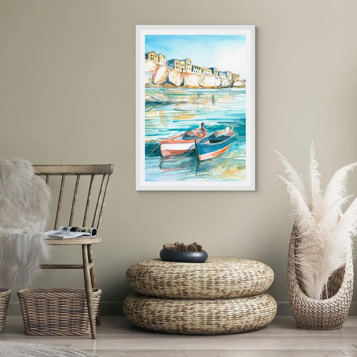 Poster in einem weißen Rahmen - Landschaft in Azurblau - 70x100 cm