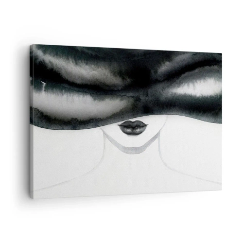 Bild auf Leinwand - Leinwandbild - Ein subtiles Porträt einer Frau, deren Gesicht in einem monochromen Stil bedeckt ist. - 70x50cm - Ein sinnliches Geheimnis - Moderne Wanddekoration für Wohnzimmer und Schlafzimmer ARTTOR