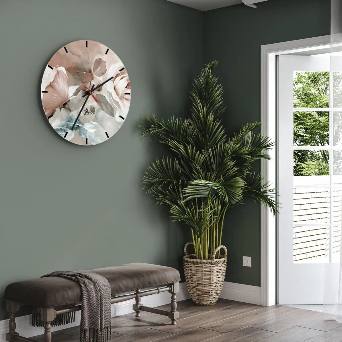 Wanduhr - Glasuhr - Zarte Blüten in Pastelltönen auf hellem Untergrund - 30x30cm - Geist der Romantik - Moderne Wanddekoration für Wohnzimmer, Küche und Schlafzimmer ARTTOR