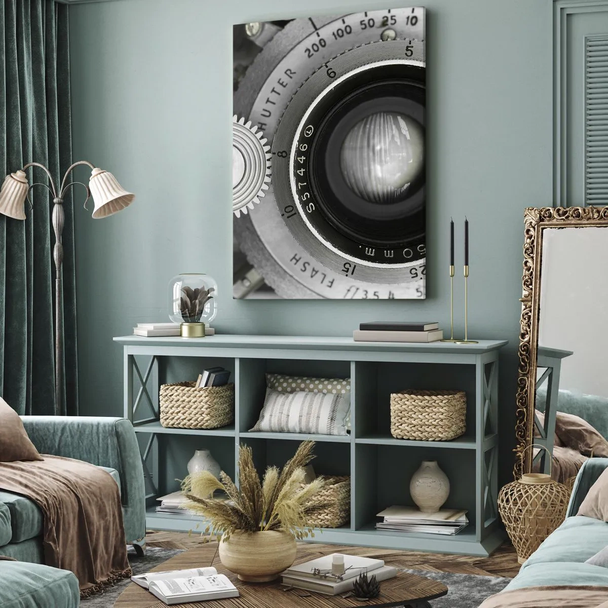 Bild auf Leinwand - Leinwandbild - Das Objektiv einer alten Kamera - 70x100cm - Eine Story über Hollywood - Moderne Wanddekoration für Wohnzimmer und Schlafzimmer ARTTOR