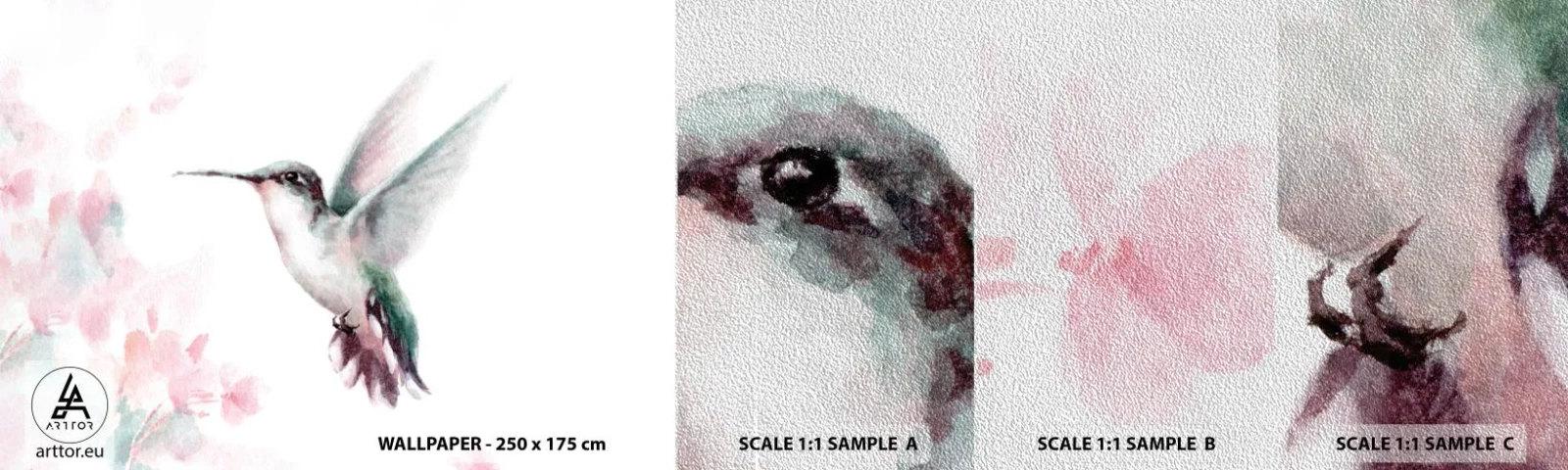 Fototapeten Muster Premium Sand - Im Flattern gehalten - Kolibri, Vogel, Stück - 100x30 cm