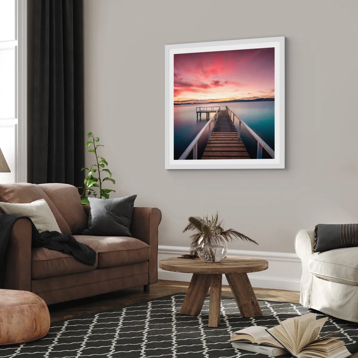 Poster in einem weißen Rahmen - Die sanfte Flamme des Abends - 30x30 cm