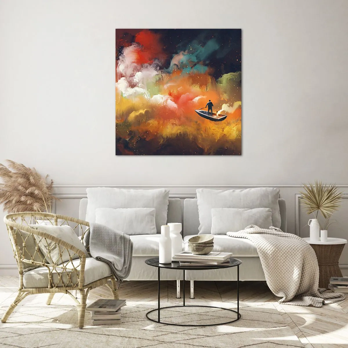 Glasbild - Bild auf glas - Mit dem Boot durch die Galaxie - 30x30 cm