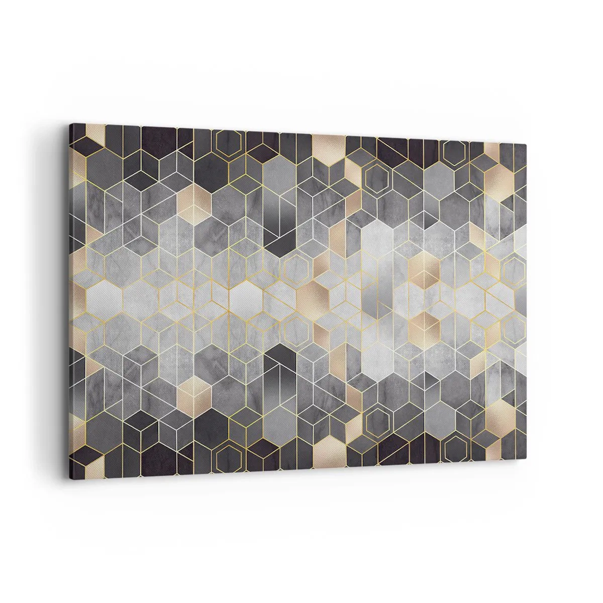 Bild auf Leinwand - Leinwandbild - Geometrisches Muster in goldenen Farbtönen - 120x80cm - Diamant-Komposition - Moderne Wanddekoration für Wohnzimmer und Schlafzimmer ARTTOR