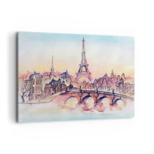 Bild auf Leinwand - Leinwandbild - Aquarellpanorama von Paris mit dem Eiffelturm bei Sonnenuntergang - 100x70cm - Die einzige Stadt dieser Art auf der Welt - Moderne Wanddekoration für Wohnzimmer und Schlafzimmer ARTTOR