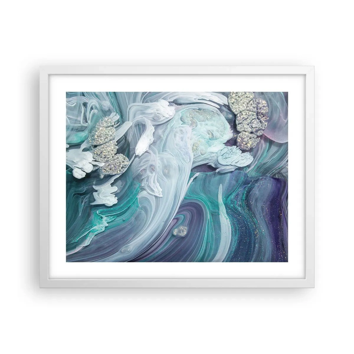 Poster in einem weißen Rahmen - Strömungen von Himmelblau - 50x40 cm