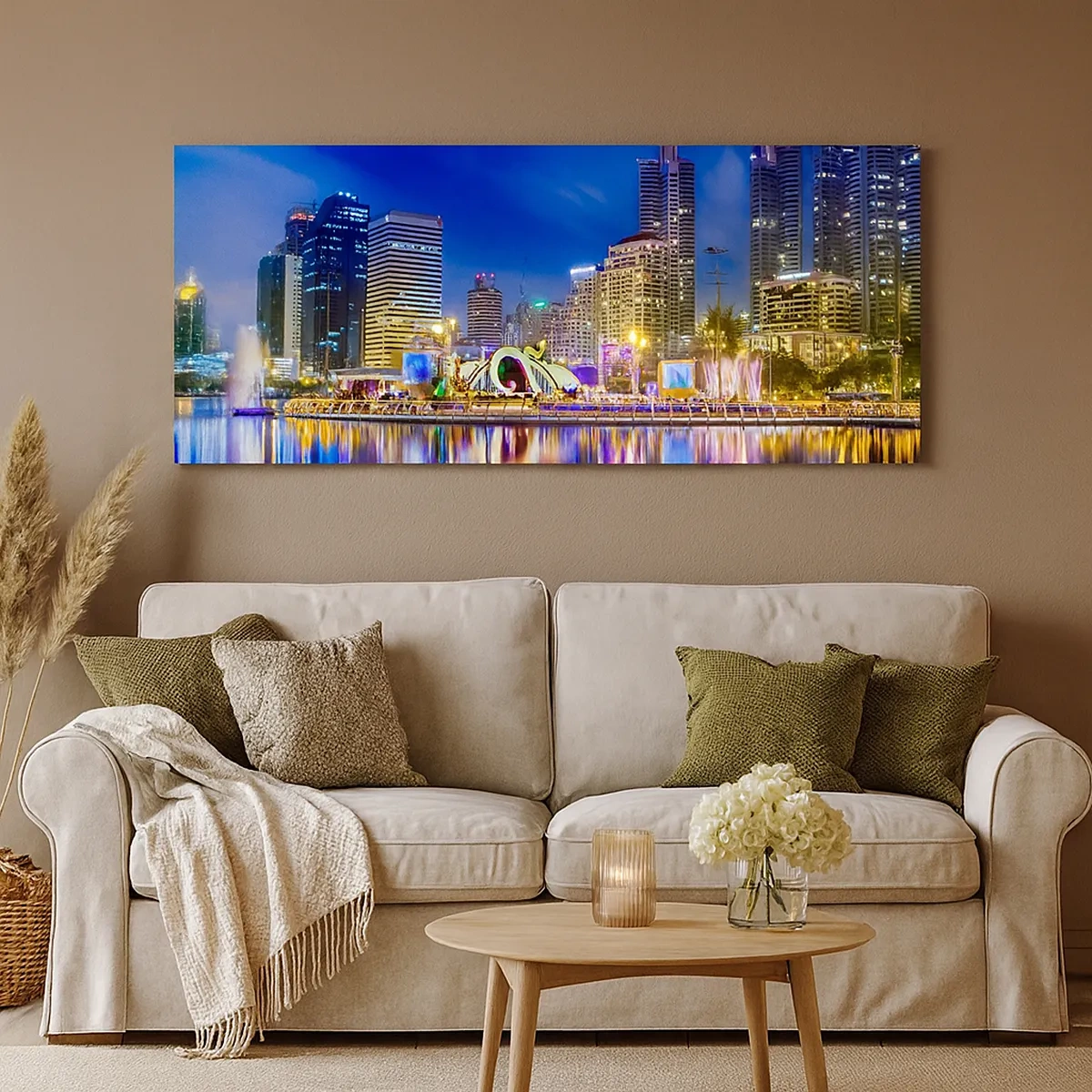 Bild auf Leinwand - Leinwandbild - Metropolis bei Regenbogennacht - 30x30 cm