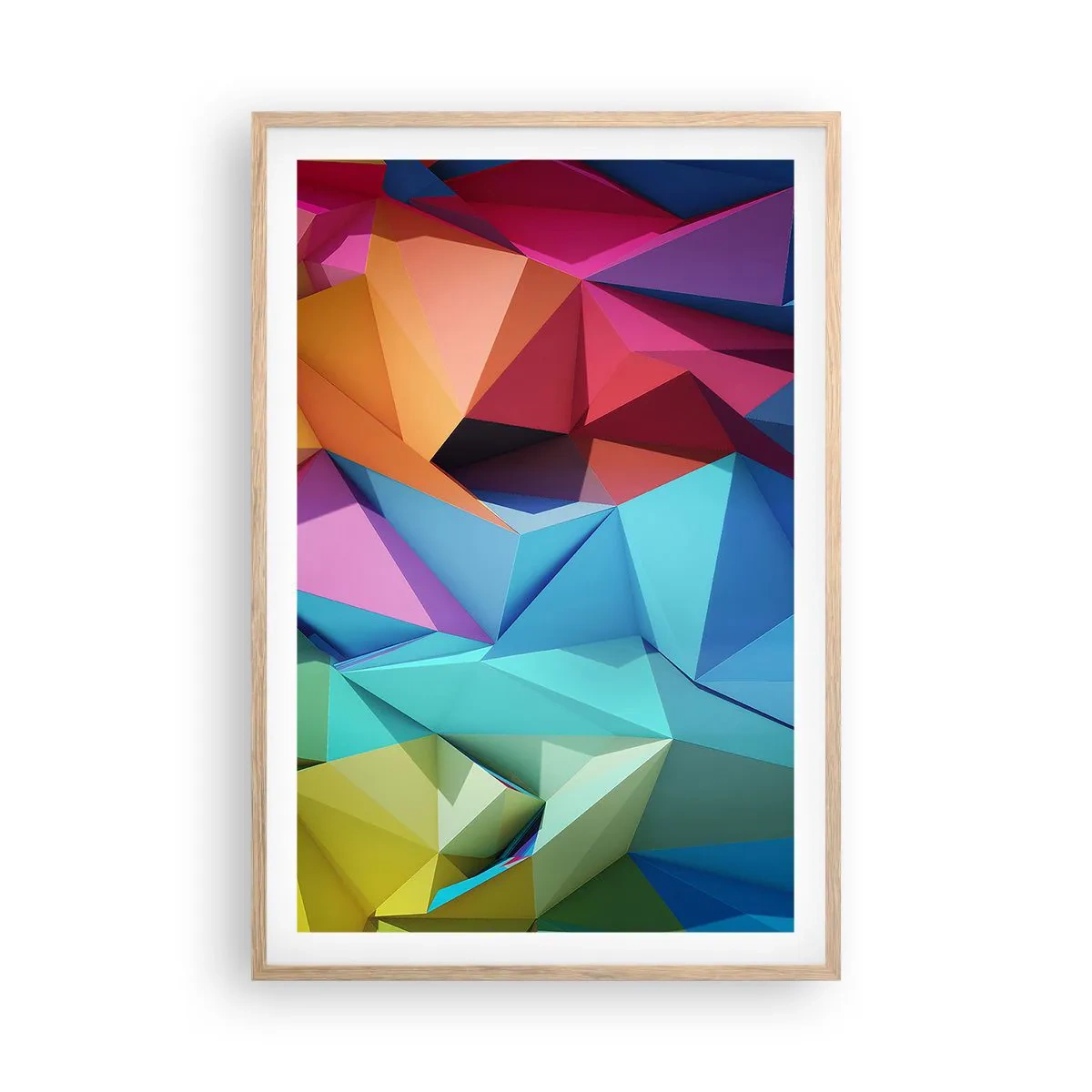 Poster in einem Rahmen aus heller Eiche - Regenbogen-Origami - 61x91 cm