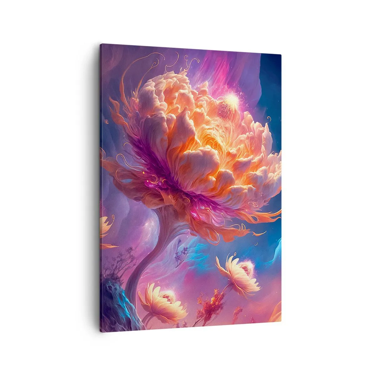 Bild auf Leinwand - Leinwandbild - Fantasieblumen in einer kosmischen Landschaft - 50x70cm - Andere Welt - Moderne Wanddekoration für Wohnzimmer und Schlafzimmer ARTTOR