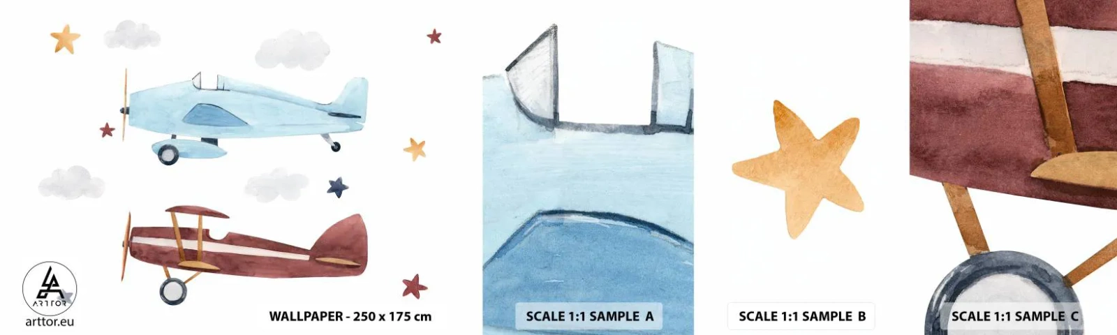 Fototapetenmuster Standard Eco - Wir warten, Herr Pilot! - Flugzeuge, Retro, Kinder - 100x30 cm