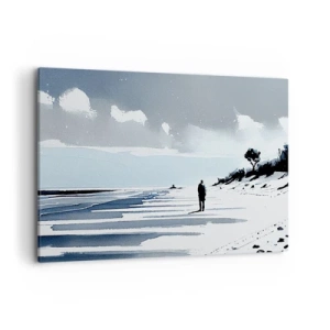 Bild auf Leinwand - Leinwandbild - Eine einsame Gestalt, die an einem leeren Strand entlanggeht - 100x70cm - Allein sein - Moderne Wanddekoration für Wohnzimmer und Schlafzimmer ARTTOR