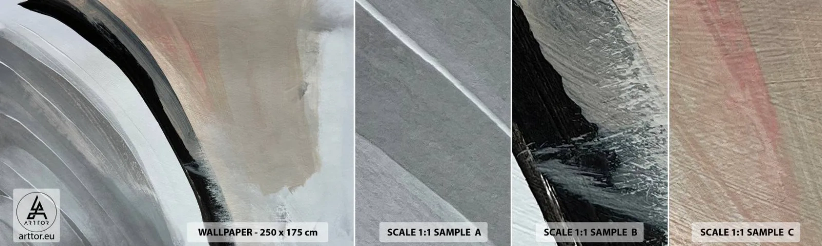 Fototapeten Muster Selbstklebend Deluxe Sticker - Komposition: Bogen aus Schwarz und Grau - Abstraktion, Stück, Moderne Kunst - 100x30 cm