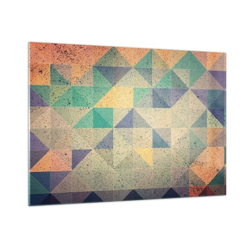Glasbild - Bild auf glas - Buntes Mosaik mit geometrischen Dreiecken im Retro-Stil - 100x70cm - Republik der Dreiecke - Moderne Wanddekoration für Wohnzimmer und Schlafzimmer ARTTOR