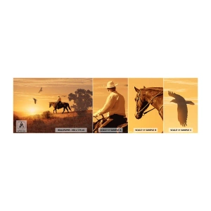 Fototapeten Muster Selbstklebend Deluxe Sticker - Allein durch die Prärie - Pferd, Cowboy, Landschaft - 100x30 cm