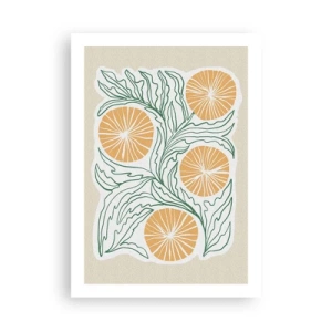 Poster - Abstrakte Komposition aus Blättern und Orangen auf beigem Hintergrund - 50x70cm - Ethnisch mit einem Hauch von Abstraktion - Moderne Wanddekoration für Wohnzimmer und Schlafzimmer ARTTOR