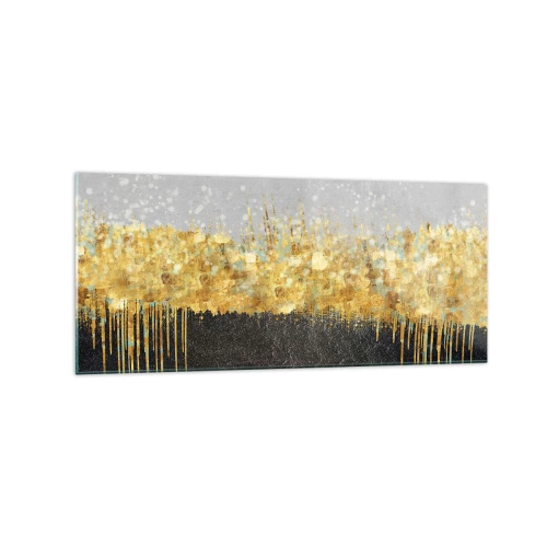 Glasbild - Bild auf glas - Abstrakte Komposition in Gold- und Schwarztönen - 120x50cm - Nach innen und nach oben - Moderne Wanddekoration für Wohnzimmer und Schlafzimmer ARTTOR