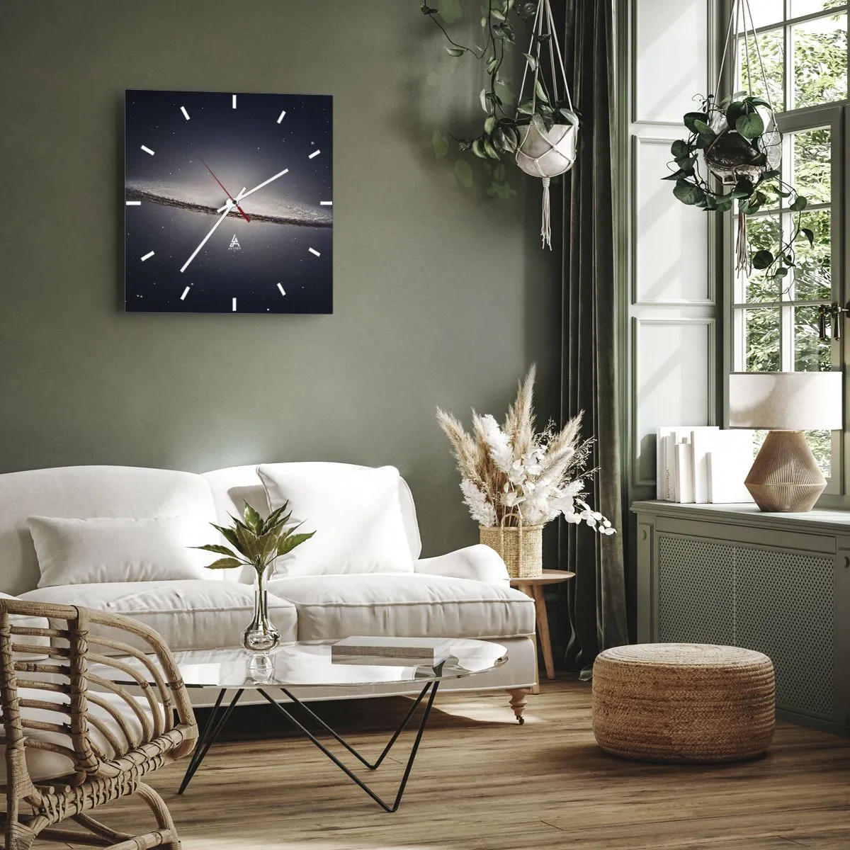 Wanduhr - Glasuhr - Eine Spiralgalaxie vor dem Hintergrund des Sternenraums - 30x30cm - Vor langer Zeit in einer weit entfernten Galaxie ... - Moderne Wanddekoration für Wohnzimmer und Schlafzimmer ARTTOR