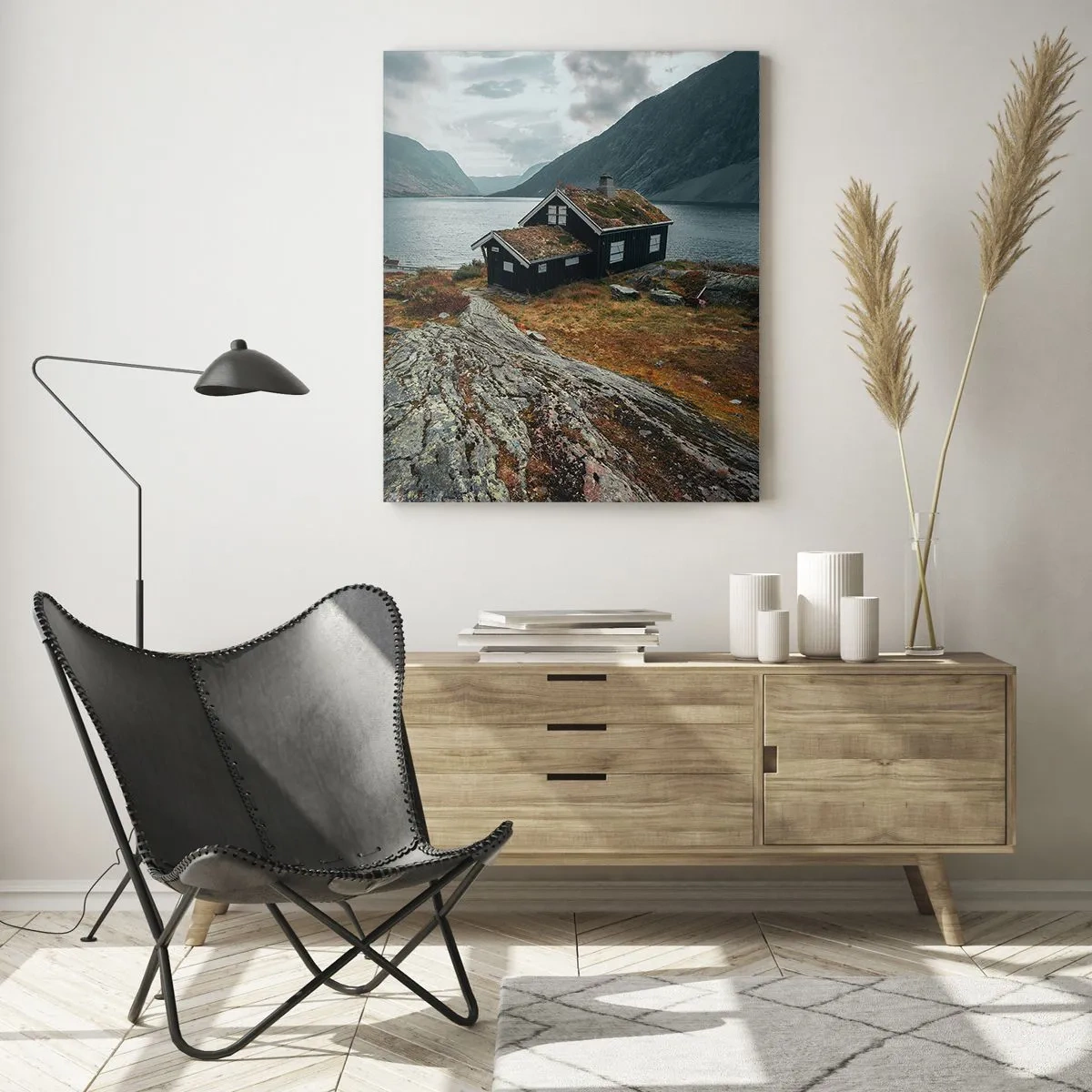 Glasbild - Bild auf glas - Sommerresort am Fjord - 80x120 cm