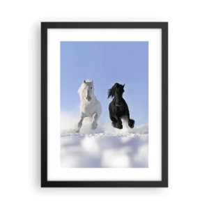 Poster in einem schwarzem Rahmen - Schwarz-Weiß-Galopp - 30x40 cm