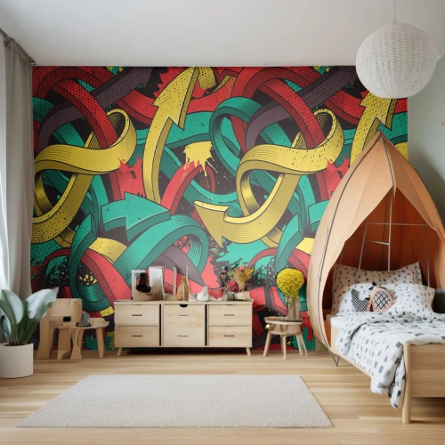 Fototapete Premium Sand - Bunte verschlungene Pfeile in dynamischer Anordnung - 100x70cm - Welcher Weg zum Ziel? - Moderne Wanddekoration für Wohnzimmer und Schlafzimmer ARTTOR