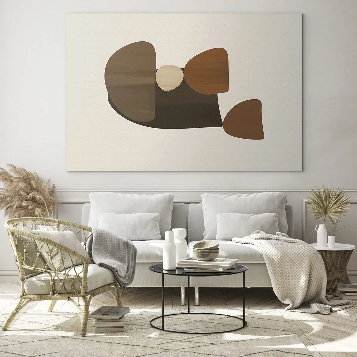Glasbild - Bild auf glas - Abstrakte Komposition in Braun- und Beigetönen - 70x50cm - Komposition in Bronze - Moderne Wanddekoration für Wohnzimmer und Schlafzimmer ARTTOR