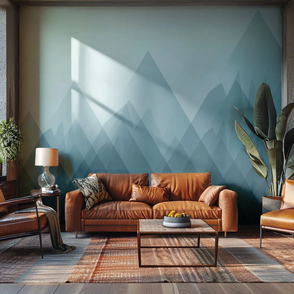 Fototapete Premium Sand - Eine minimalistische Grafik, die eine Berglandschaft darstellt - 100x70cm - Groß größer am größten - Moderne Wanddekoration für Wohnzimmer und Schlafzimmer ARTTOR