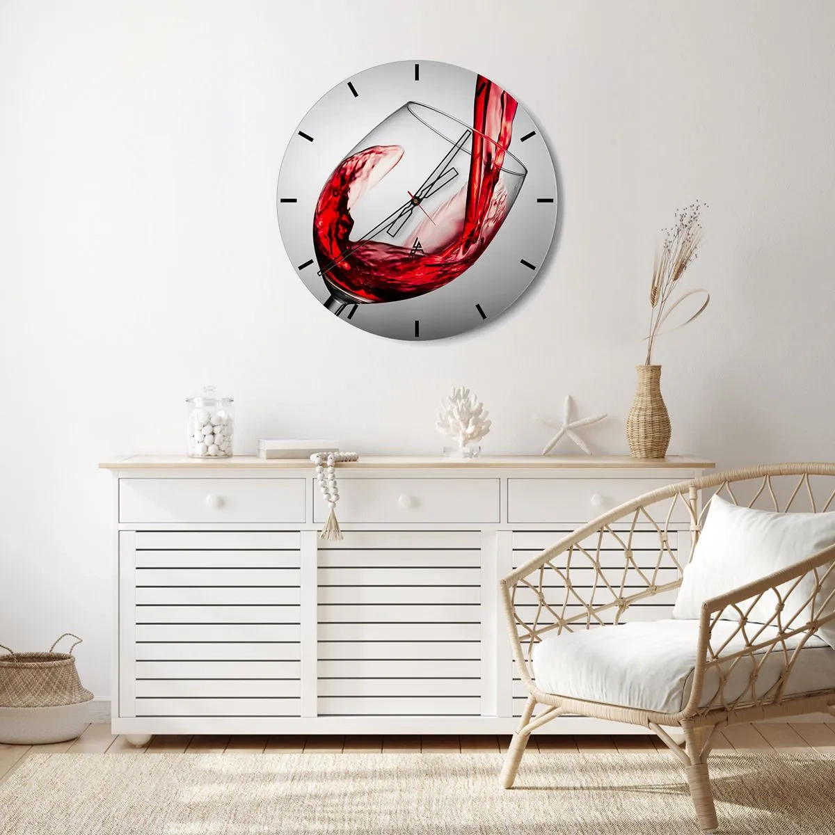 Wanduhr - Glasuhr - Ein Glas Rotwein wird eingeschenkt - 30x30cm - Farbe – Bewegung – Klang - Moderne Wanddekoration für Wohnzimmer, Küche und Schlafzimmer ARTTOR