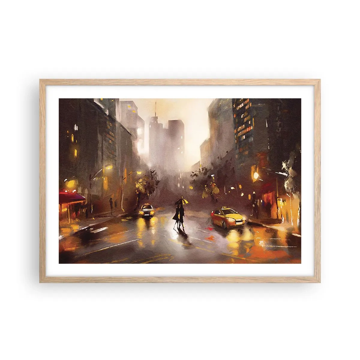 Poster in einem Rahmen aus heller Eiche - Im Licht von New York - 70x50 cm