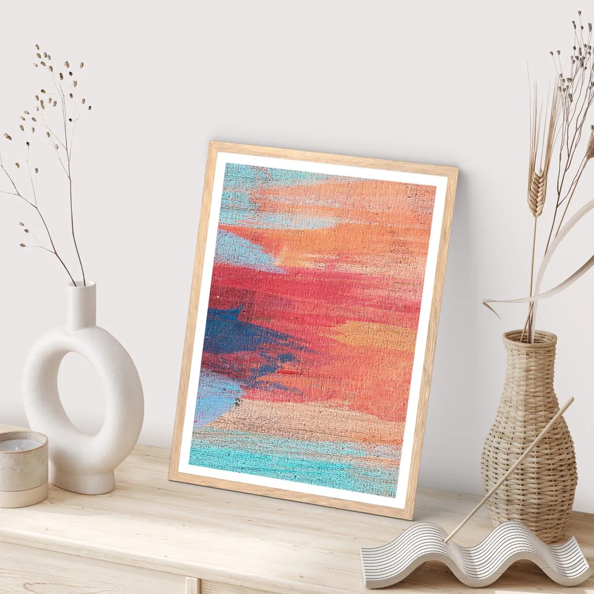 Poster in einem Rahmen aus heller Eiche - Renne den Regenbogen hinunter - 61x91 cm