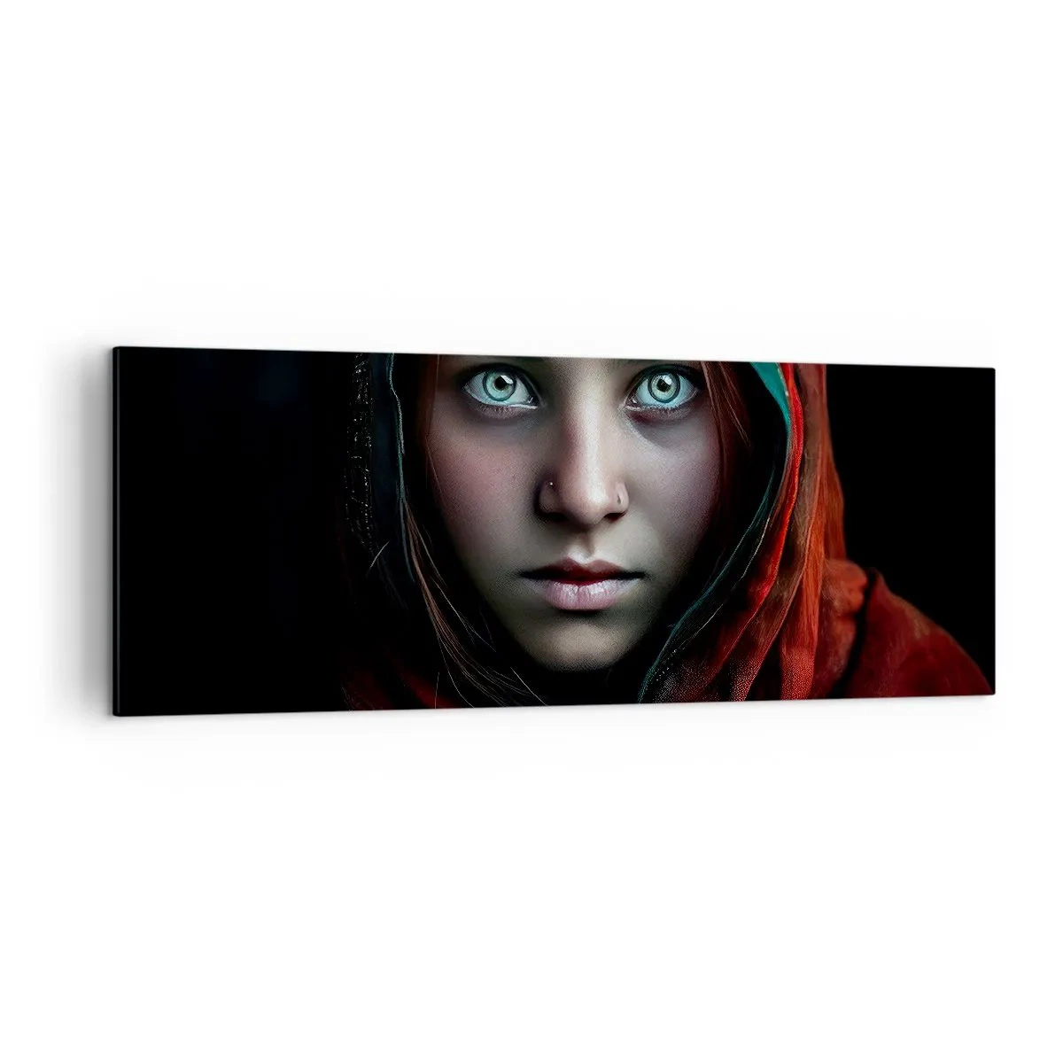 Bild auf Leinwand - Leinwandbild - Porträt einer Frau mit intensivem Blick in warmen Farben - 140x50cm - Prinzessin aus dem Osten - Moderne Wanddekoration für Wohnzimmer und Schlafzimmer ARTTOR