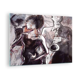 Glasbild - Bild auf glas - Tänzer und ein Saxophonist im künstlerischen Sketch-Stil - 70x50cm - In der Musik auflösen - Moderne Wanddekoration für Wohnzimmer und Schlafzimmer ARTTOR