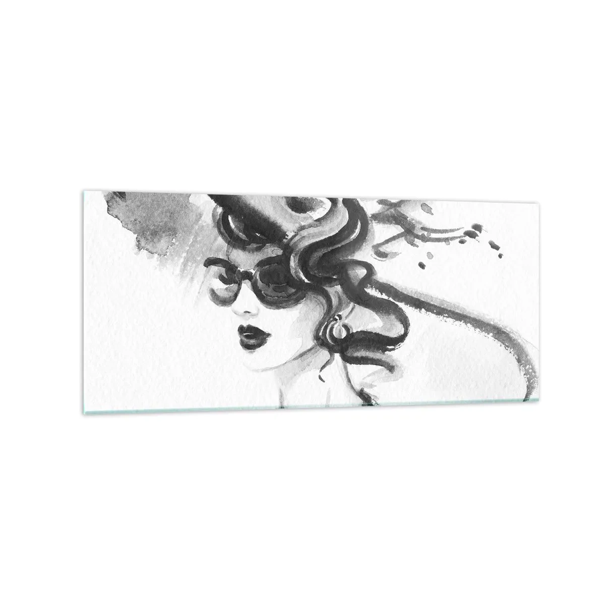 Glasbild - Bild auf glas - Elegante Frau mit Hut im Schwarz-Weiß-Stil - 120x50cm - Eine Dame mit Charakter - Moderne Wanddekoration für Wohnzimmer und Schlafzimmer ARTTOR