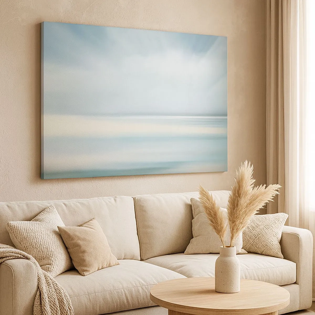 Bild auf Leinwand - Leinwandbild - Eine minimalistische Landschaft in zarten Blautönen - 70x50cm - Frieden bis zum Horizont - Moderne Wanddekoration für Wohnzimmer und Schlafzimmer ARTTOR
