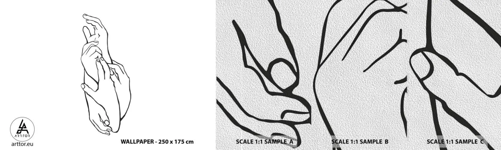 Fototapeten Muster Premium Sand - Gute Geste - Hände, Linie, Minimalismus - 100x30 cm